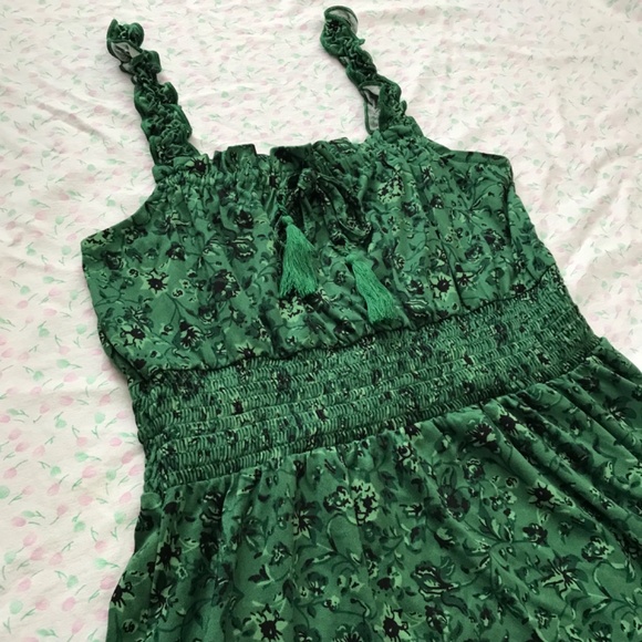Lily Morgan Mini Dress Floral S Royal Green Black Tie Front Smocked Waist - Picture 6 of 16